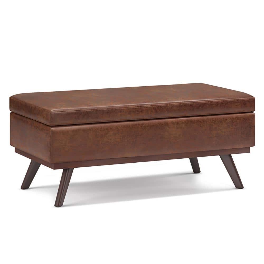 Mid Century Modern Brown Faux Leather Cocktail Table