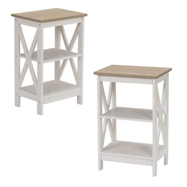Donason 15.75 in. Brown White Rectangular Short Wood End Table (Set of 2)