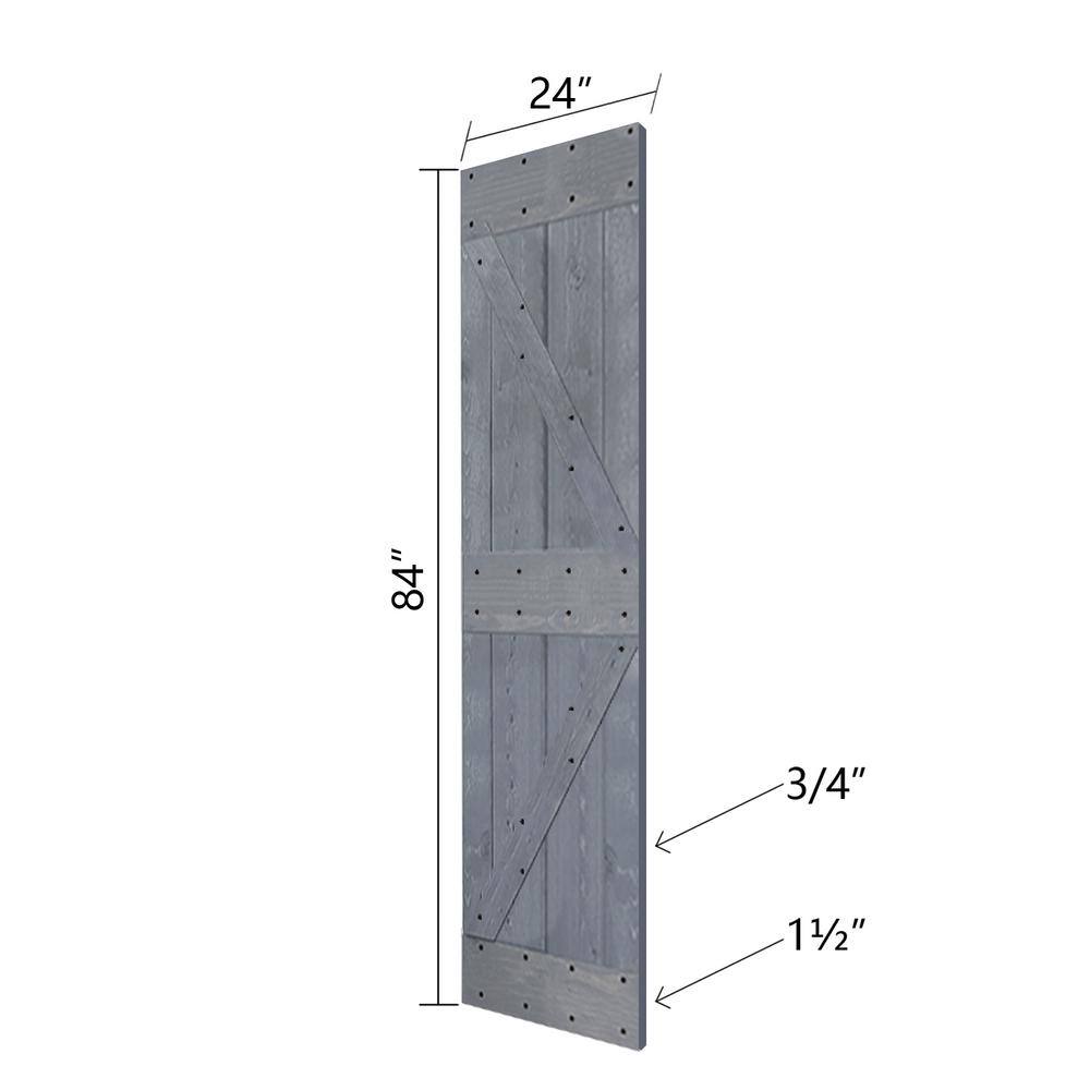 Dark Gray Solid Wood Double Sliding Barn Door Kit with Matte Black Hardware
