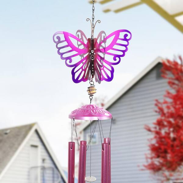 Orange Garden Metallic Butterfly Metal Hanging Chime Decoration Purple
