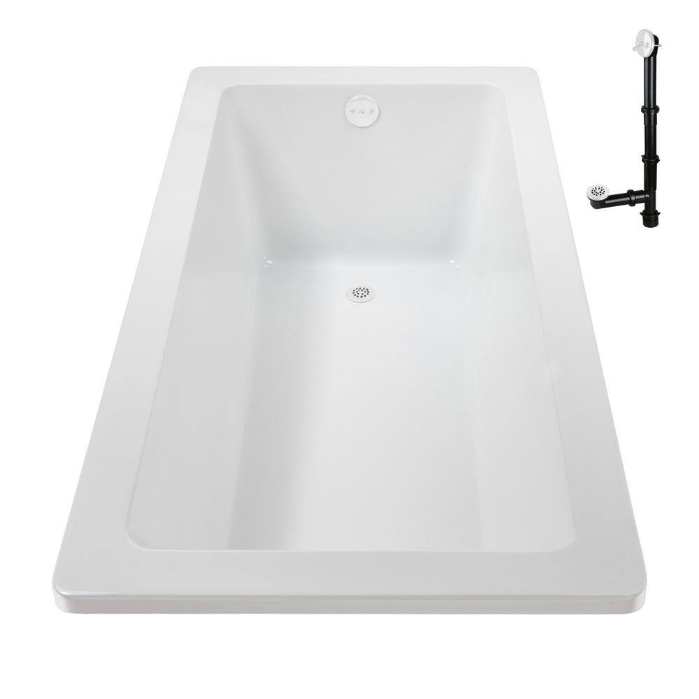 66" x 34" Glossy White Acrylic Soaking Drop-In Bathtub