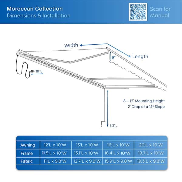 ALEKO 20 ft. Moroccan Polyester Motorized Patio Awning Semi