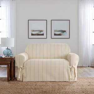Heavyweight Natural with Blue Stripe Cotton Duck Loveseat Slipcover