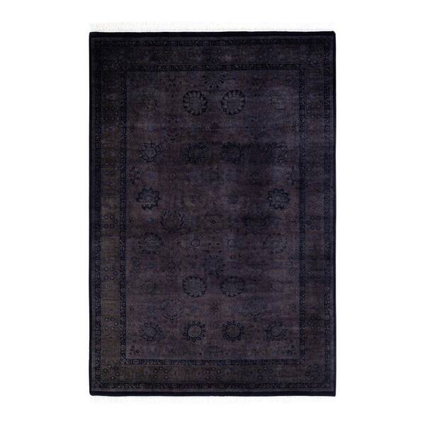 Solo Rugs One-of-a-Kind Contemporary Black 4 ft. x 6 ft. Hand Knotted ...