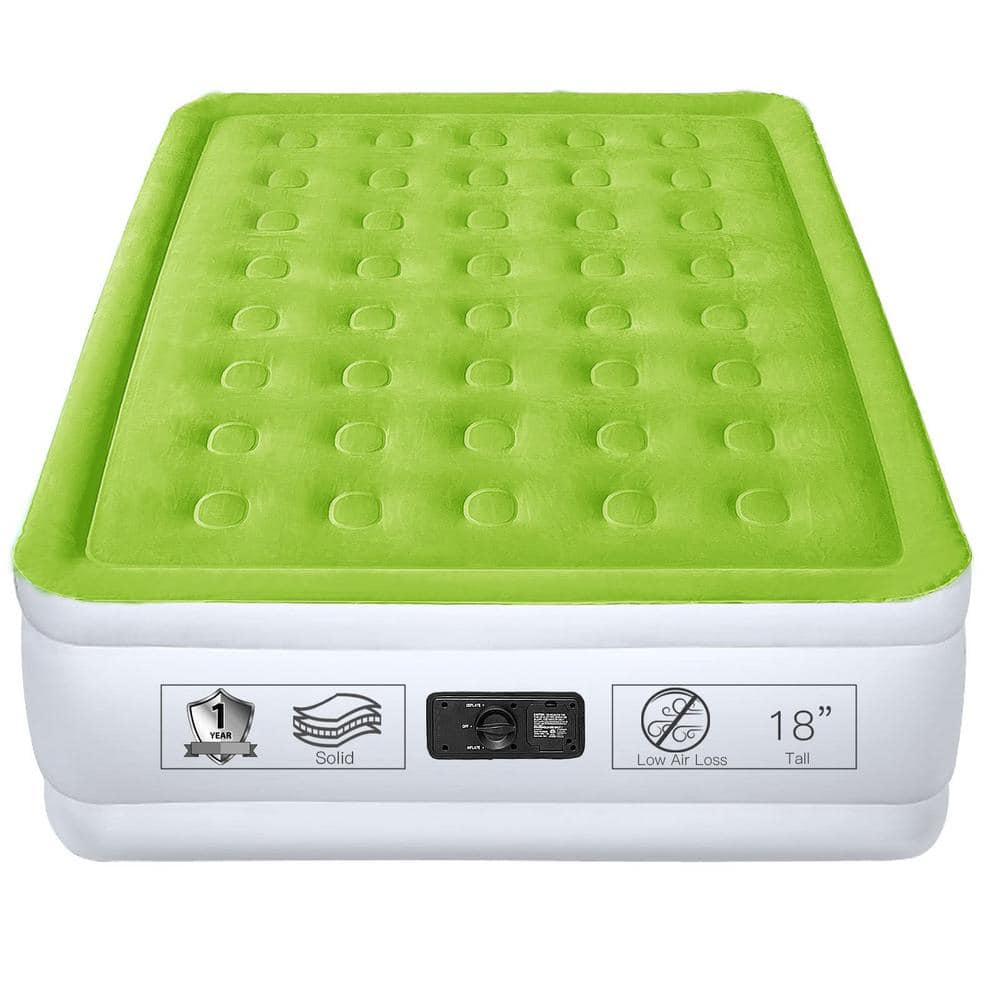 18 in. Green Full Air Mattress with Built-in Pump, Raised Inflatable Bed, B