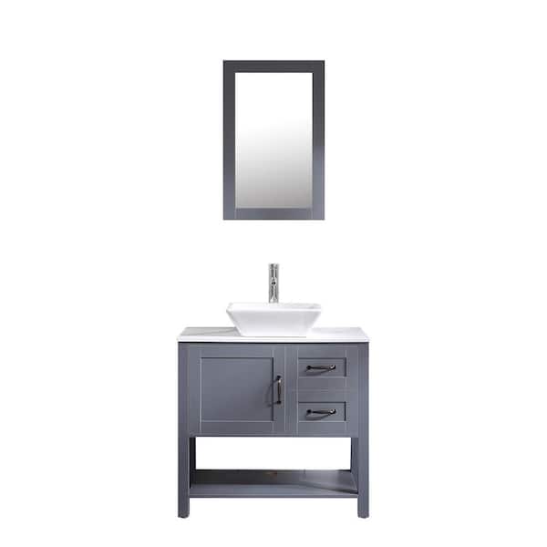 Unbranded 30 in. W x 18.7 in. D x 31.5 in. H Gray Bath Vanity Cabinet without Top in Gray with Mirror and Top Only