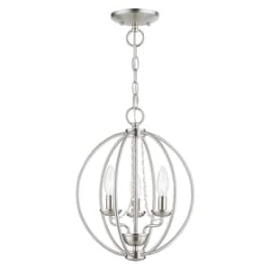 Arabella 3-Light Brushed Nickel Convertible Chandelier with Clear Crystals