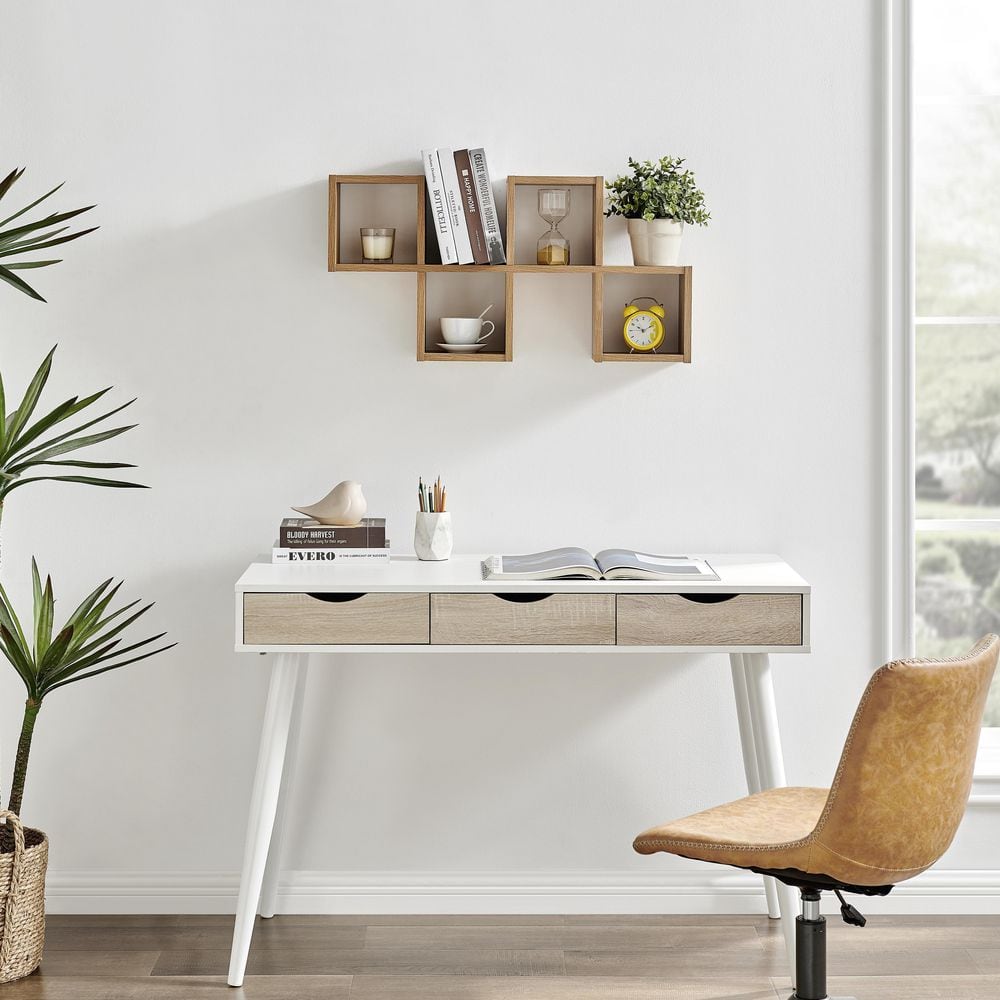 Chestnut Light Wood Floating Wall Shelf with Cubby Holes