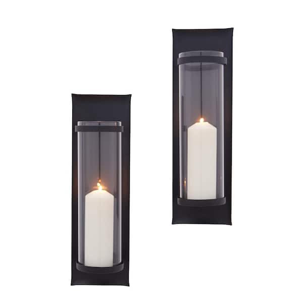Algarve 16 in. Black Pillar Candle Sconces (Set of 2)
