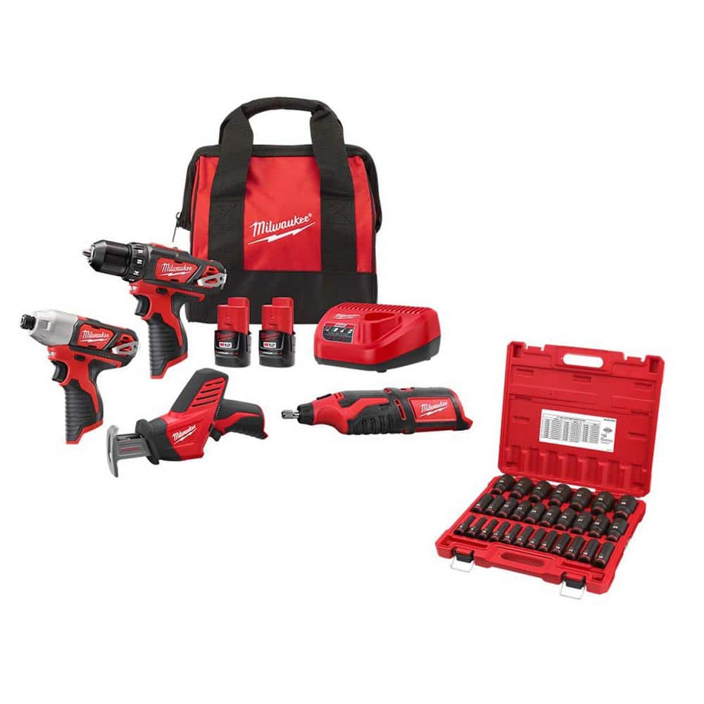 Milwaukee M12 12v Li Ion Cordless 4 Tool Combo Kit W 2 Compact 15ah Batteries And Charger W 1 2870