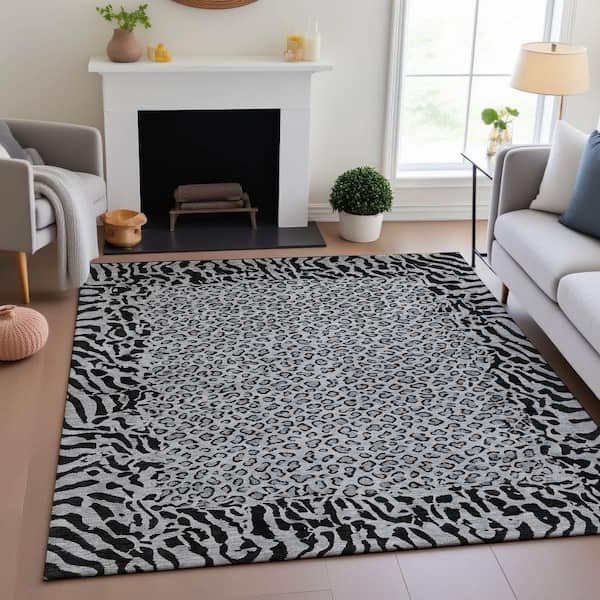 Mayfield Premium Machine Washable Abstract AMF1230 Gray 3 ft. x 5 ft. Area Rug