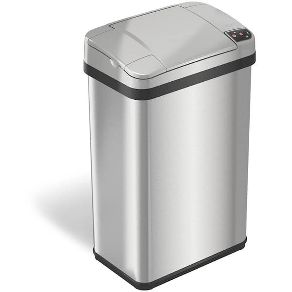 iTouchless 13 Gallon Stainless Steel Automatic Trash Can with AC Adapter,  20 Premium Trash Bags Included, Odor Control System, Big Lid Opening Sensor