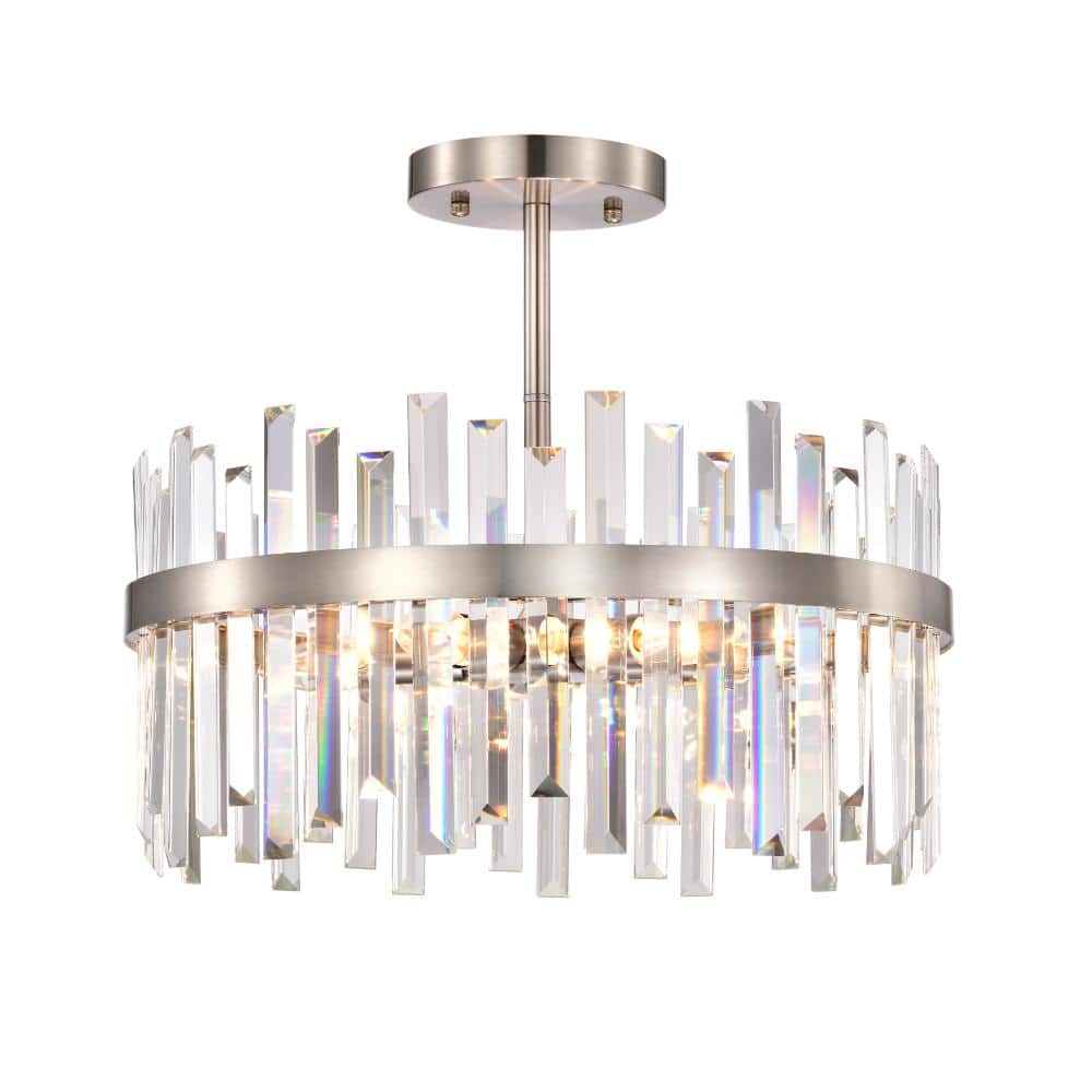 Celina 18.5 in. 5-Light Satin Nickel Drum Crystal Glass Semi-Flush Mount with No Bulbs Included price history on PriceWatchPro