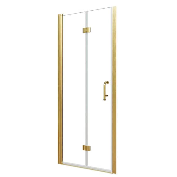 30 in. W x 72 in. H Bifold Semi-Frameless Shower Door in Brushed Gold with 1/4 in. Clear Glass