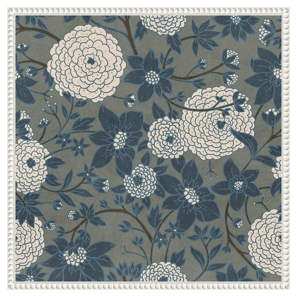Amanti Art Puff Ball Vines Grey by Katie Oshea 22 in. W x 22 in. H. Canvas Wall Art Print Framed in White