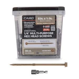 1/4 in. x 6 in. Hex Head Multi-Purpose Hex Drive Structural Wood Screw - PROTECH Ultra 4 Exterior Coated (50-Pack)