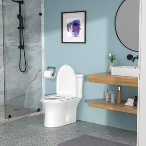 12 inch 1-piece 1.1/1.6 GPF Dual Flush Elongated Toilet in White-4 with Slow-Close Seats and Wax Rings