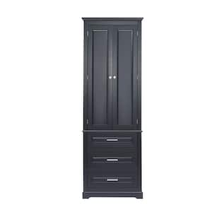 24 in. W x 15.7 in. D x 70 in. H Black Linen Cabinet with Adjustable Shelf and Drawers