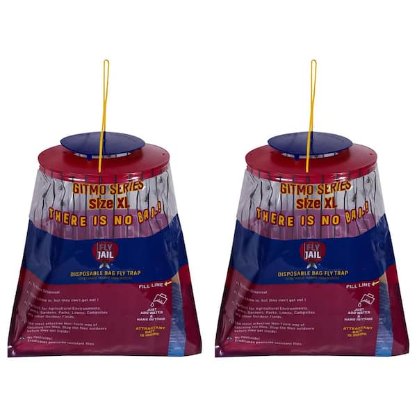 2 Gitmo Series X Large Bag Outdoor Disposable Fly Trap, Pre-Baited with Flies Inn Attractant, Effective Fly Catcher