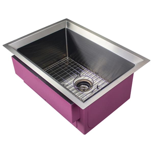 Transolid Studio 26 in. Undermount Single Bowl 14-Gauge PVD Gun Metal Stainless Steel Kitchen Sink with Sink Pocket