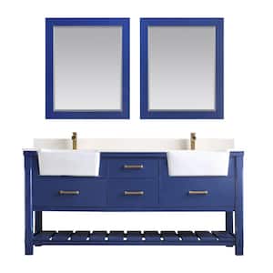 Georgia 72 in. Bathroom Vanity in Jewelry Blue with Composite Carrara Top in White with White Basin and Mirror