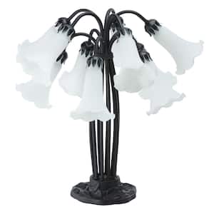 Flora 21 in. Black Metal Table Lamp with White Glass Bell Shades