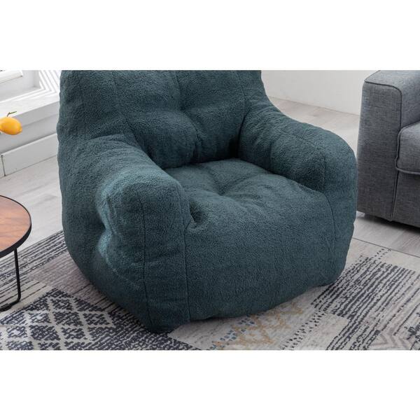 37 in. W x 39.37 in. D x 27.56 in. H Green Soft Tufted Foam Bean Bag Chair with Teddy Fabric