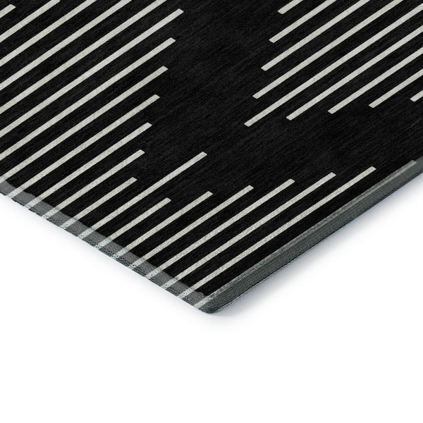 Mayfield Premium Machine Washable Abstract AMF1016 Black 9 ft. x 12 ft. Area Rug