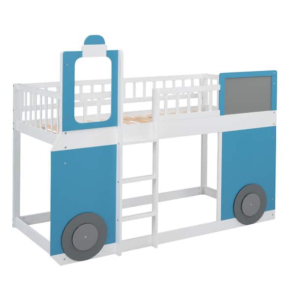 Polibi Blue Twin Size Loft Bed Wooden Bed with Train Shape Design