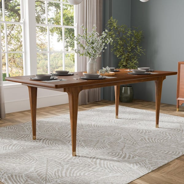 Forma Mid Century Modern Walnut Wood Top 82 in. 4 Legs Dining Table with Gold-capped Legs (Seats 6)