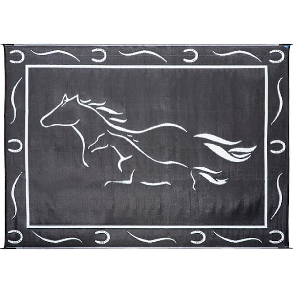 Ming's Mark 8 ft. x 18 ft. Black/White Galloping Horses Reversible Mat