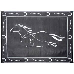 8 ft. x 11 ft. Black/White Galloping Horses Reversible Mat