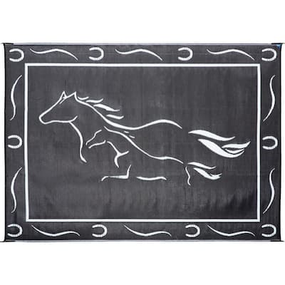 8 ft. x 18 ft. Black/White Galloping Horses Reversible Mat