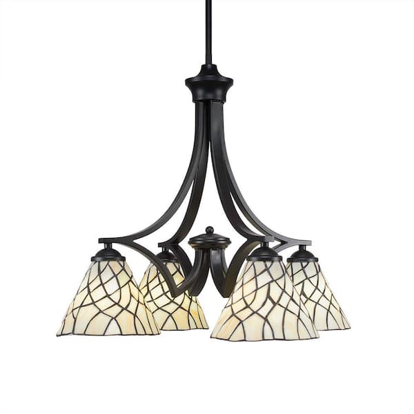 Unbranded Clevelend 4-Light Matte Black Chandelier, Round Chandelier with 7 in. Sandhill Art Glass Glass Shades, No bulbs included