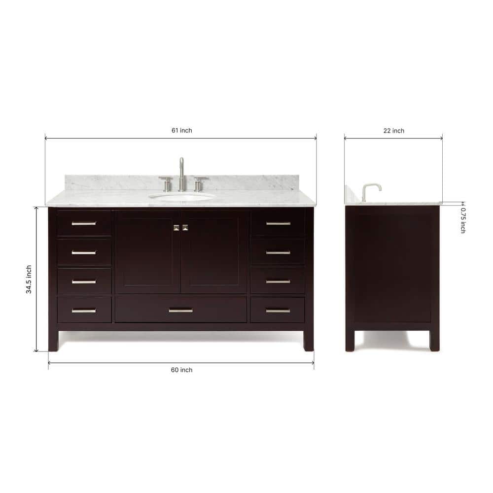 Espresso Wood 61" Single Basin Vanity with Marble Top
