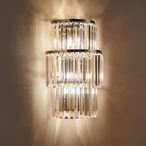 13 in. 3-Light Black Modern Wall Sconce with 3 Tier Crystal Shade