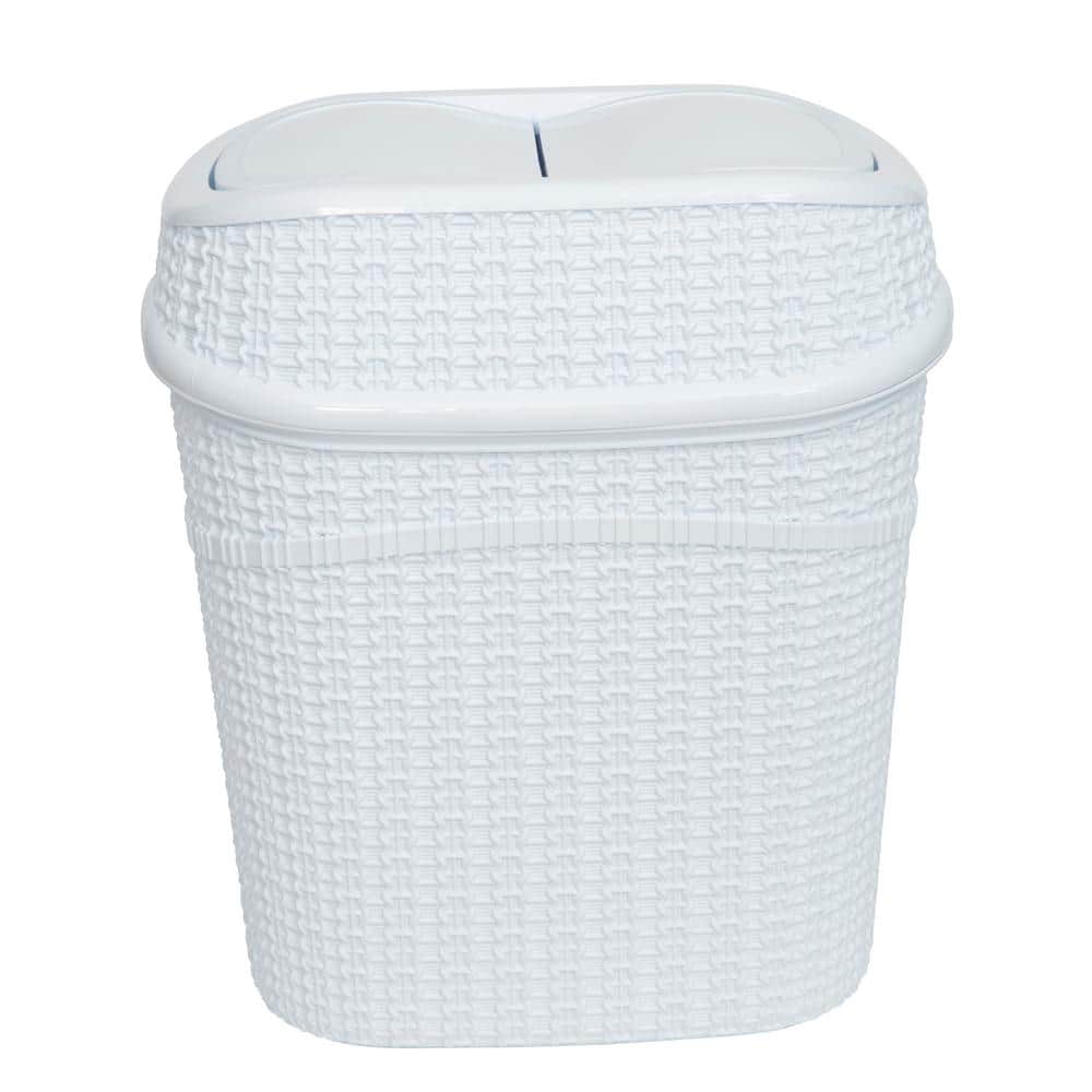 White Woven Plastic Swing Top Rubbish Bin