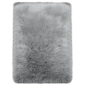 Sheepskin Faux Furry Grey 9 ft. x 12 ft. Cozy Rugs Area Rug