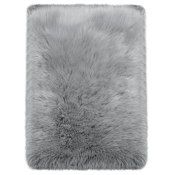 Latepis Sheepskin Faux Furry Grey 9 ft. x 12 ft. Cozy Rugs Area Rug