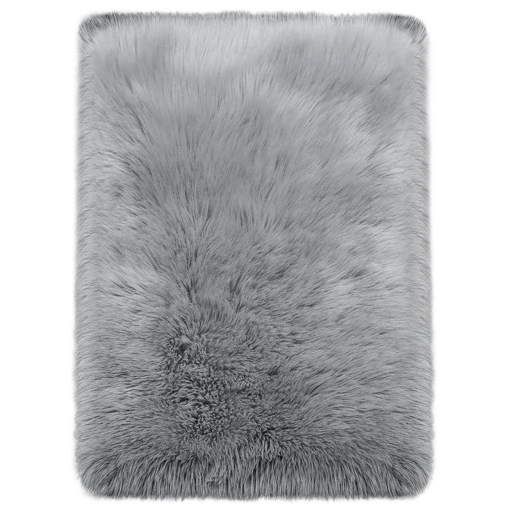 Home Mart Goods 2x3 Feet Super Soft Fluffy Grey Modern Shaped Faux Sheepskin Area Rug - 2' x 3