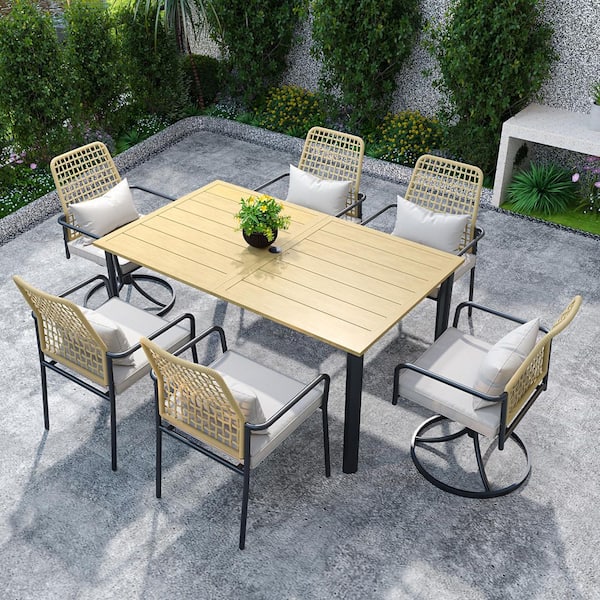 7-Piece Metal Outdoor Dining Set with Gray Cushion