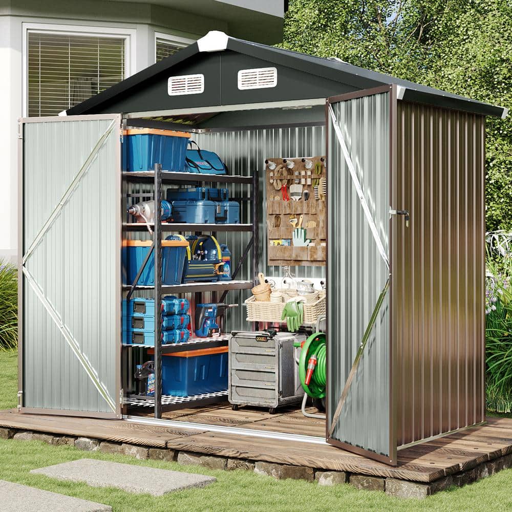 Sizzim 6 ft. W x 4 ft. D Metal Storage Shed for Garden and Backyard (18