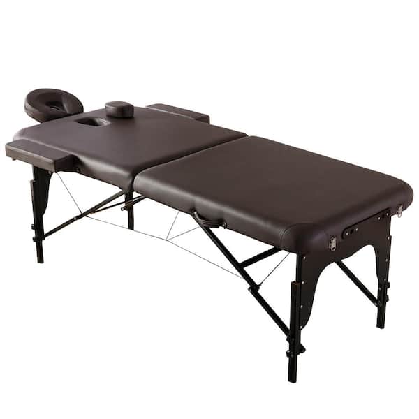 Magic Home 84 in. x 38 in. Black PU Leather Portable Massage Bed Adjustable Folding Massage Chair Spa Bed