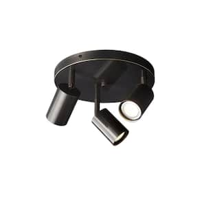 Black Integrated LED Flexible Track Light Brass Ceiling Lighting with Round Back Head & Flush Mount Ceiling Spotlight