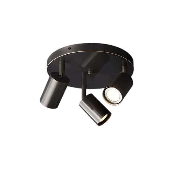 Lukyamzn Black Integrated LED Flexible Track Light Brass Ceiling Lighting with Round Back Head and Flush Mount Ceiling Spotlight