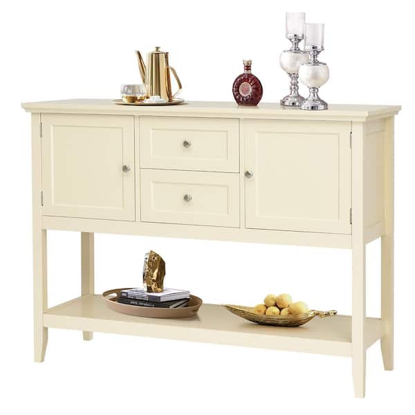 Costway Beige Sideboard Buffet Table Wooden Console Table with Drawers and Cabinets