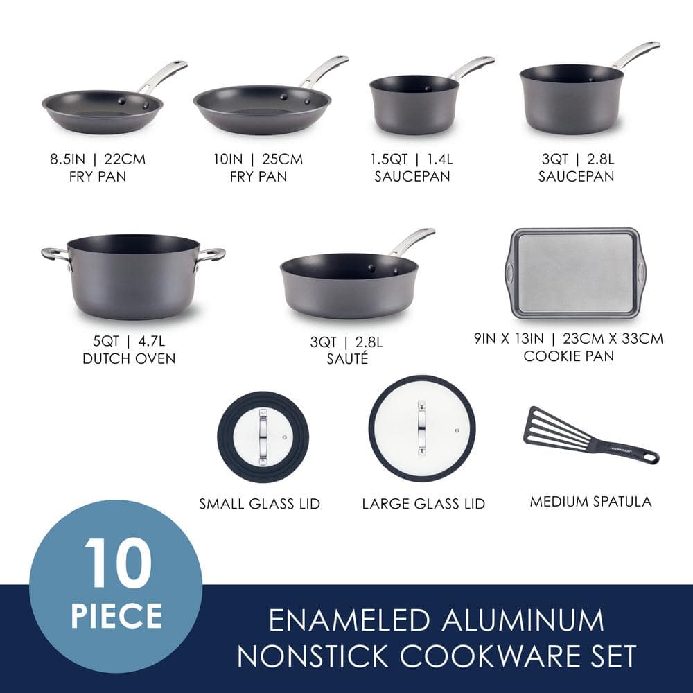Black Hard Anodized Nonstick 10-Piece Cookware Set