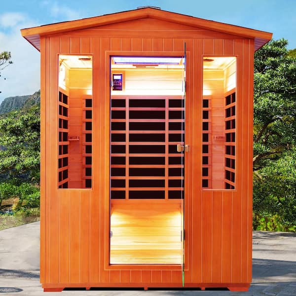 Moray 4-Person Outdoor Infrared Sauna with 11 Far-Infrared Carbon Crystal Heaters, 7-Color Abyss Lamp