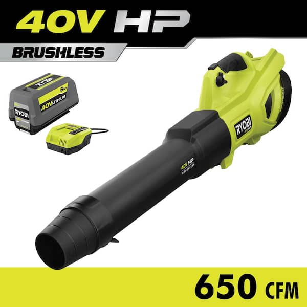 RYOBI 40V HP Brushless Whisper Series 160 MPH 650 CFM Cordless Battery Leaf Blower with 6.0 Ah Battery and Charger
