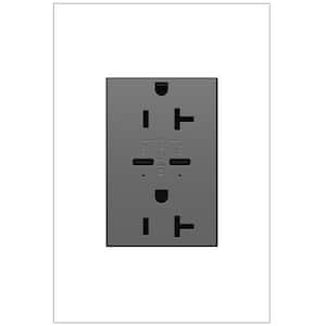adorne 20 Amp Tamper-Resistant Duplex Outlet with Ultra-Fast 6A PLUS 30W Power Delivery USB Type-C/C, Magnesium